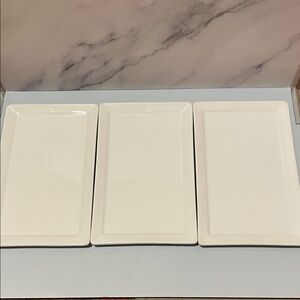 UNIVERSAL Set of 3 White Rectangular Ceramic Serving Platters 8 x 5 inches.